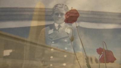 Image of Ronnie Faed who died in Gallipoli campaign mixed with image of poppies at a Gallipoli memorial