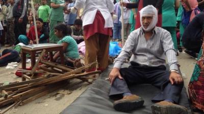 Injured man in Kathmandu