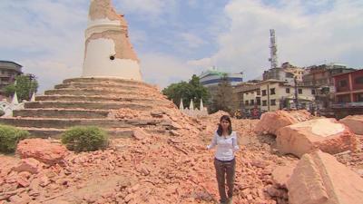 Yogita Limaye at the remains of the Dharahara tower