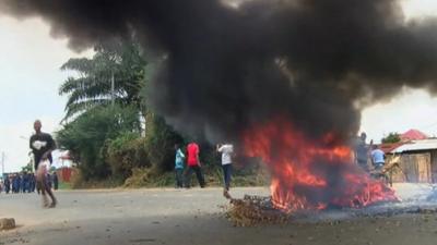 A fire amidst the protest