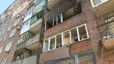 A shelled apartment block