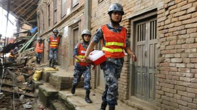 Rescue workers helping in Nepal