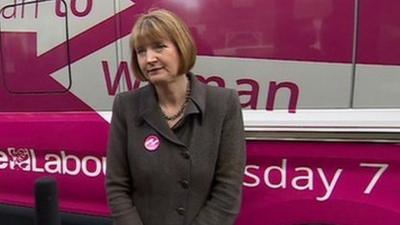 Adam Fleming with Harriet Harman and Labour's pink bus