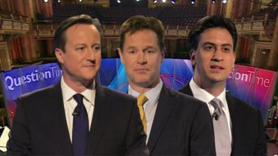 David Cameron, Nick Clegg and Ed Miliband