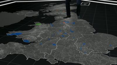 UK map with some key seats coloured in