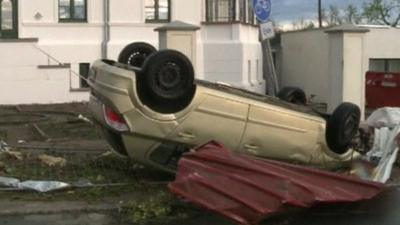 Car overturned in town of Buetzow, northern Germany