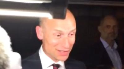 Stephen Kinnock speaks to reporters after arriving in Aberavon