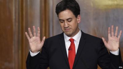 Labour leader Ed Miliband waves to supporters as he makes his resignation speech