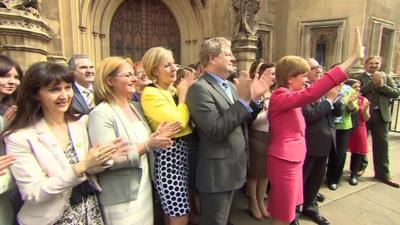 SNP Leader Nicola Sturgeon with fellow SNP MPs in Westminster