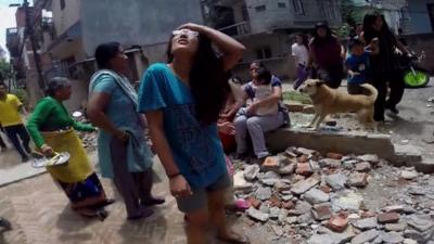 Kathmandu residents amongst the rubble