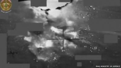 Still from Iraq Ministry of Defence handout showing air strike which is reported to have killed Islamic State's deputy leader, Abu Alaa al-Afari