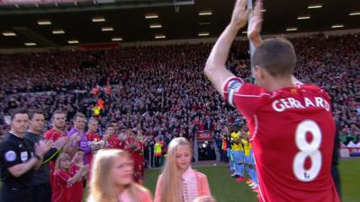 Steven Gerrard receives a Guard of Honour ahead of his final Liverpool game at Anfield