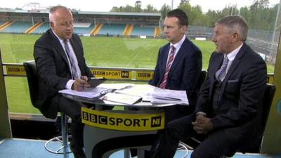 BBC Championship presenter Mark Sidebottom with Oisin McConville and Martin McHugh