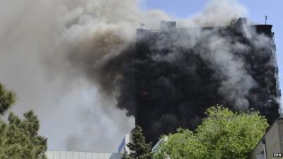 Apartment building on fire in Baku, Azerbaijan