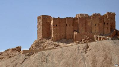 Castle of the ancient Syrian city of Palmyra a day after IS militants fired rockets into the city