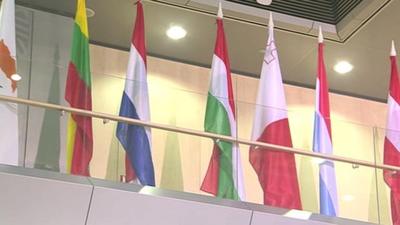 Flags at EU meeting in Riga