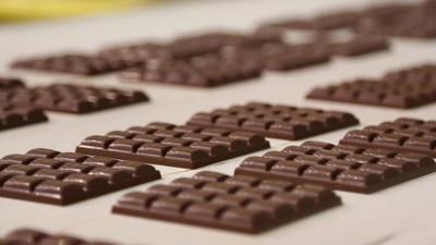 Chocolate on production line