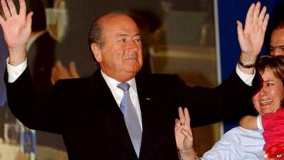 File photo from 2002 of Sepp Blatter with his daughter Corinne to his right