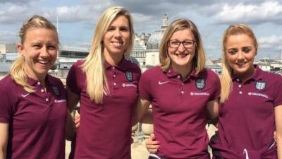 (l to r) Laura Bassett, Carly Telford, Ellen White and Alex Greenwood