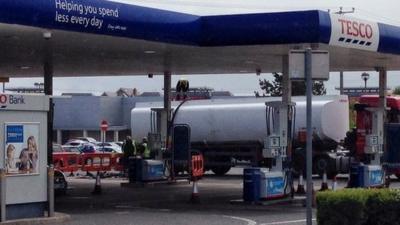 A tanker was draining the fuel from the pumps at Tesco's Bangor filling station on Tuesday