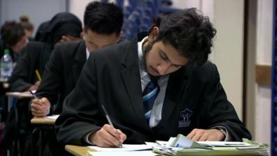 Pupils revising for their exam at Woodside High School