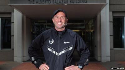 Alberto Salazar outside the building named after him at the Nike campus in Oregon