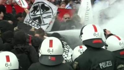 Protestors and police in Bavaria