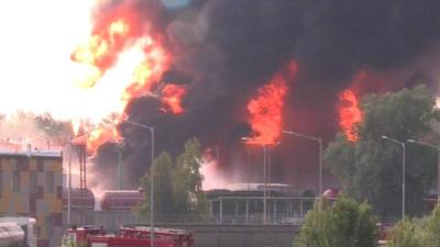 Smoke and flames at depot