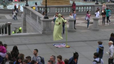 Yoda impersonator in Trafalgar Square