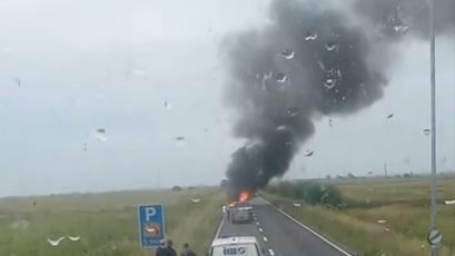 A vehicle on fire on the A47