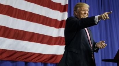 Republican presidential candidate Donald Trump speaks at a rally in Delaware, Ohio.