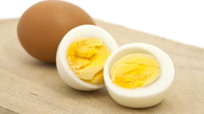 A hard-boiled egg sliced open