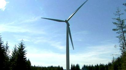 A wind turbine in the sun at Whitelee