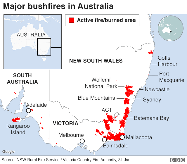 west coast fire map 2020 Australia Fires A Visual Guide To The Bushfire Crisis Bbc News west coast fire map 2020