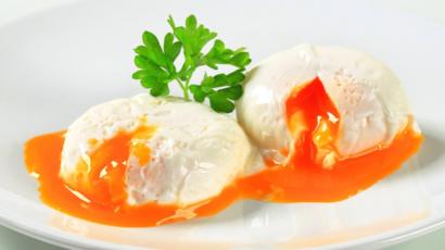 Two poached eggs with runny yolks