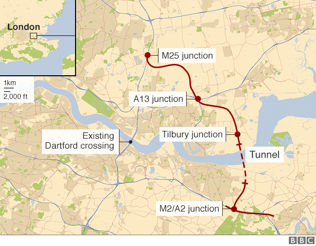 lower thames crossing map Lower Thames Crossing To Be Biggest Road Project Since M25 Bbc News