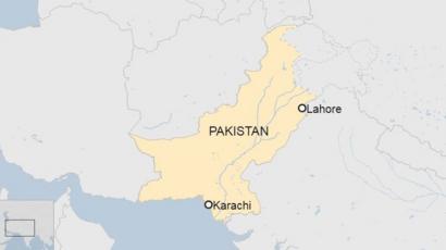 Map of Pakistan highlighting Lahore and Karachi