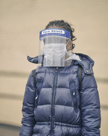 Woman wearing a face shield
