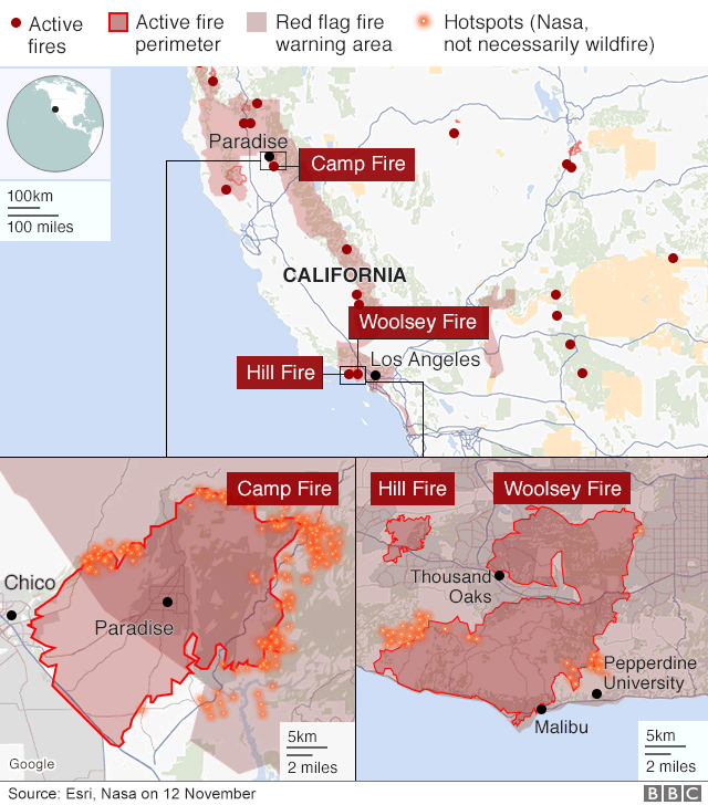 current fire map in california California Wildfires Death Toll Reaches Grim Milestone Bbc News current fire map in california