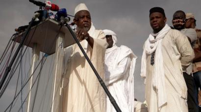 Imam Mahmoud Dicko, one of the most influential personalities in Malian political landscape, addresses the crowd the Independence square in Bamako on June 5, 2020