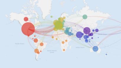 Mapa de milhares de sequencias geneticas do coronavirus