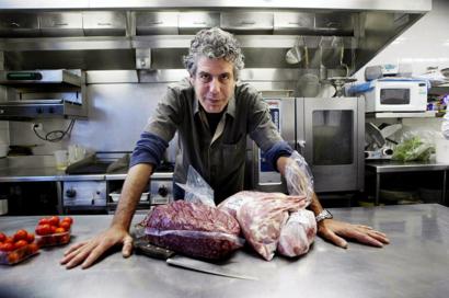 Anthony Bourdain in his restaurant