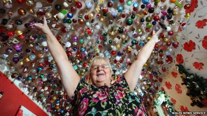 Sylvia Pope S 1 800 Christmas Baubles On Ceiling In Swansea