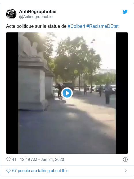 France Colbert Row Statue Vandalised Over Slavery Code Bbc News