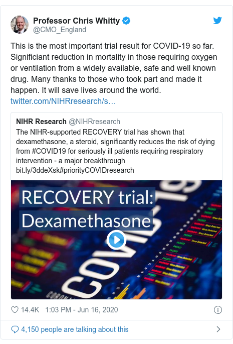 Coronavirus Dexamethasone Proves First Life Saving Drug Bbc News