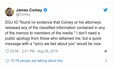 Fbi S James Comey Spared Prosecution Over Trump Memo Leak Bbc News