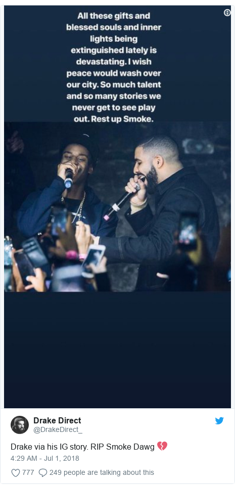 Drake Pays Tribute To Murdered Rapper Smoke Dawg Bbc News