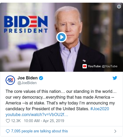 Us Election 2020 Joe Biden Launches Presidential Bid Joining Crowded Field Bbc News