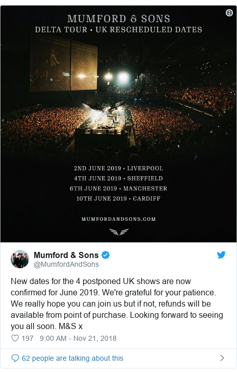 Mumford Sons Reschedule Cancelled Gigs Bbc News