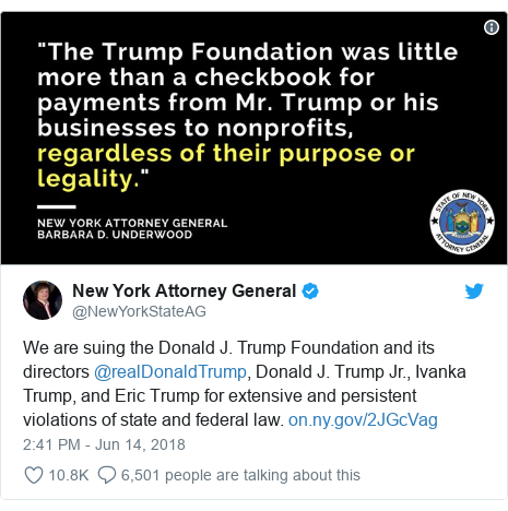 New York Sues Trump Foundation Alleging Extensive Lawbreaking Bbc News